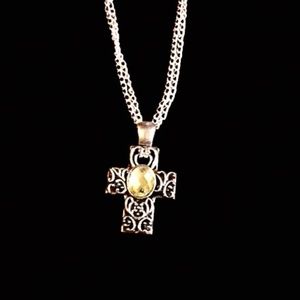 Apostle Creations Silver Cross with Faceted Crystal